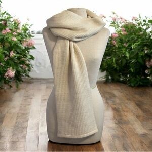 Vintage Woven Cashmere 76"x8" Scarf Ivory Neck Wrap NEW Scalloped Edges